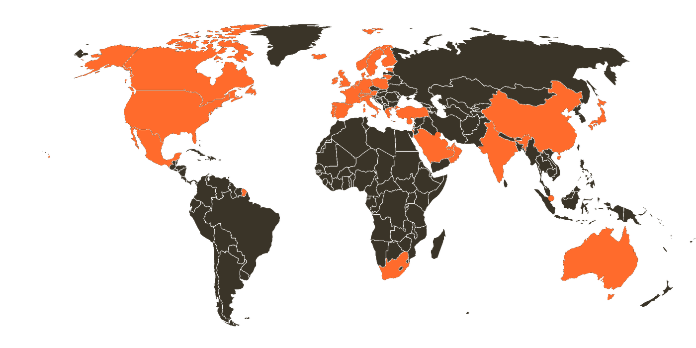 Map of the 39 countries the group serves