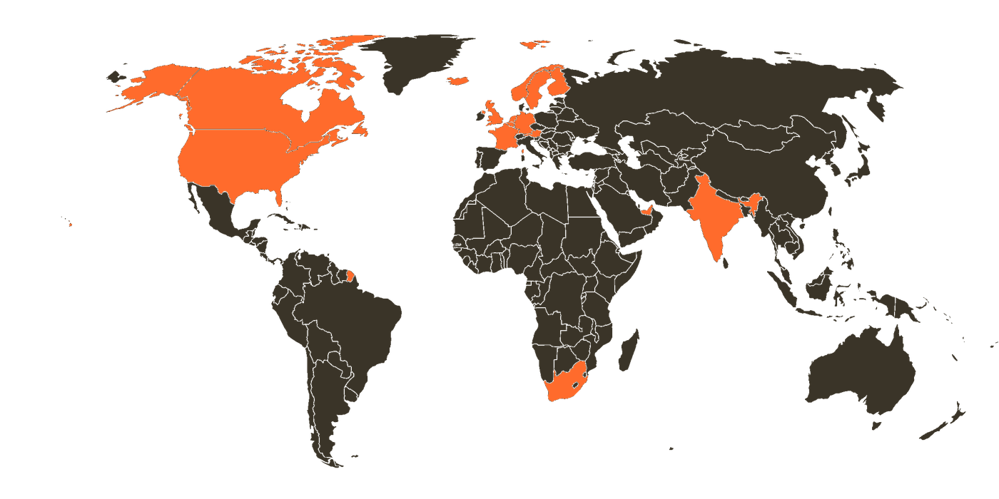 Map of the 15 countries where the group operates